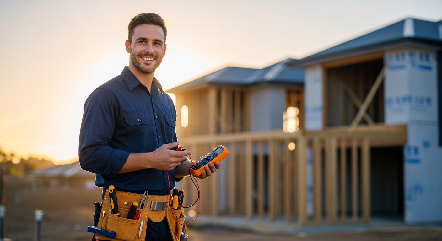 Hateem - qualified electrician in Huddersfield crouching beside a newly installed consumer unit